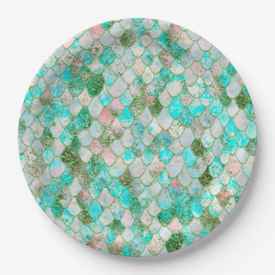 Prato De Papel Wonky Watercolor Mint Green Glitter Scals Sereid