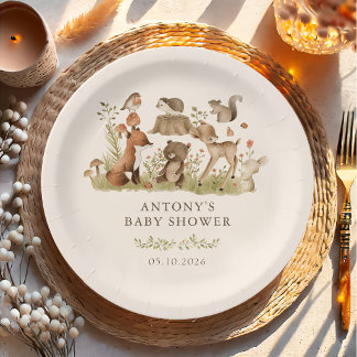 Prato De Papel Woodland Animals Baby Shower Paper Plate
