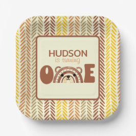 Prato De Papel Woodland Bear Boho Rainbow Primeiro Aniversário