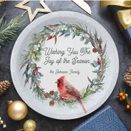 Prato De Papel Woodland Christmas Wreath, Cardinal, Snowflakes