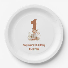 Prato De Papel Woodland Fox Lendo um primeiro aniversario de Livr