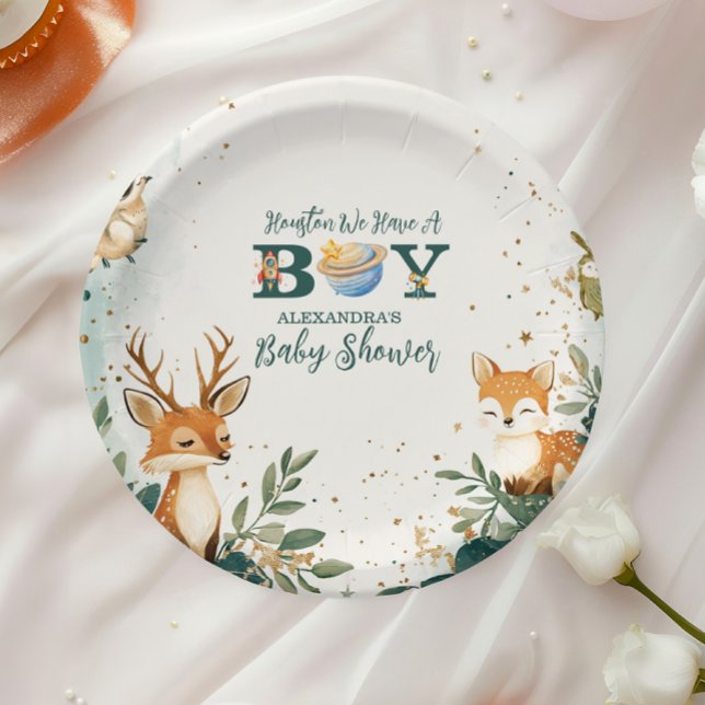 Prato De Papel Woodland Houston Temos Um Menino Espaço Exterior (Criador carregado)