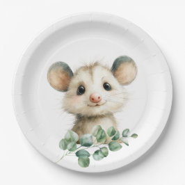 Prato De Papel Woodland Opossum Baby Shower • Neutral