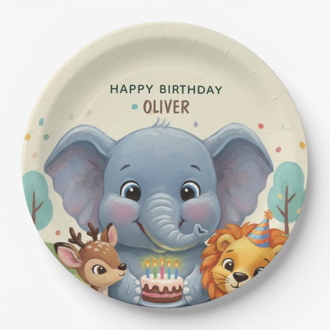 Prato De Papel Woodland Storybook Animals 3rd Birthday (Frente)