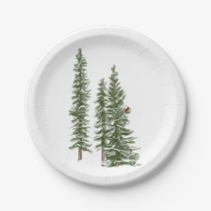 Prato De Papel Woodsy Winter evergreen e cardinal