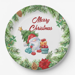 Prato De Papel Wreath e Gnome de Natal