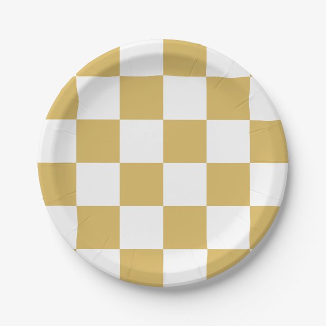 Prato De Papel Xadrez Amarelo/Branco Enevoado (Frente)