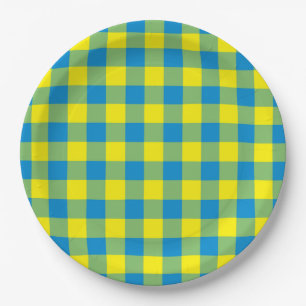 Prato De Papel Xadrez Azul Amarelo Verde Padrão de Peito de Perdi