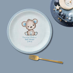 Prato De Papel Xadrez azul de urso castanho