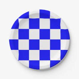 Prato De Papel Xadrez Azul e Branco
