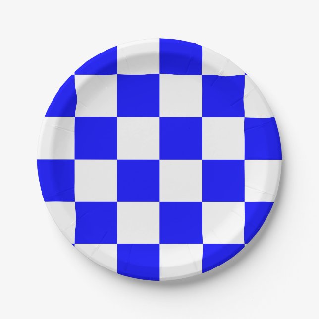 Prato De Papel Xadrez Azul e Branco (Frente)