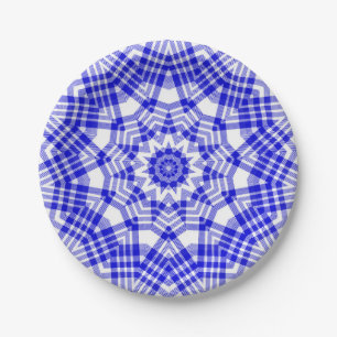 Prato De Papel Xadrez branca Caleidoscópio azul n