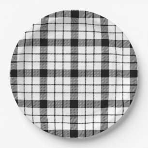 Prato De Papel Xadrez branca preta MacFarlane tartan