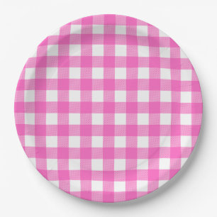 Prato De Papel Xadrez Búfalo Rosa e Branco