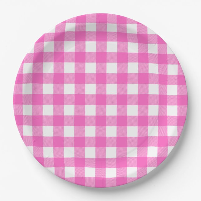 Prato De Papel Xadrez Búfalo Rosa e Branco (Frente)