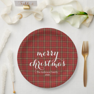 Prato De Papel Xadrez clássica Feliz Natal Festivo -