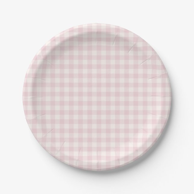 Prato De Papel Xadrez Clássico Spring | Rosa Suave (Frente)