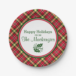 Prato De Papel Xadrez colorida do Natal personalizada