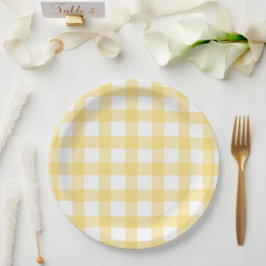 Prato De Papel Xadrez de Búfalo Amarelo e Branco