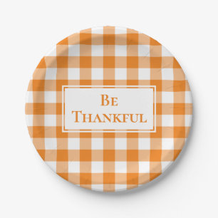 Prato De Papel Xadrez de Gingham Branco-Laranja Agradável Ação