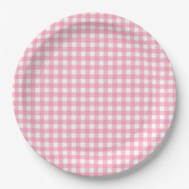Prato De Papel Xadrez de Gingham Rosa Salmão