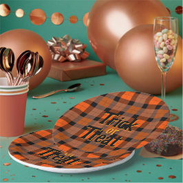 Prato De Papel Xadrez de Halloween