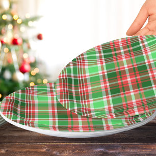 Prato De Papel Xadrez de Natal Branco Verde Vermelho Clássico Fes