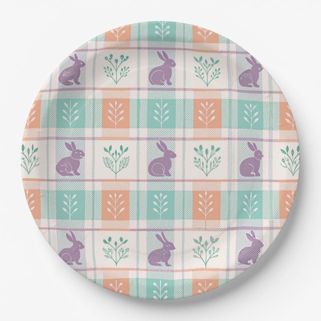 Prato De Papel Xadrez Escocês de Páscoa (Frente)