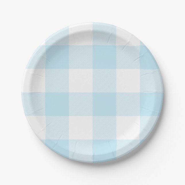 Prato De Papel Xadrez Gingham Azul Céu Pastel Padrão (Frente)