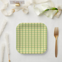 Prato de Papel Xadrez Gingham de Limão de Verão