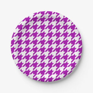 Prato De Papel Xadrez Houndstooth Branco Roxo