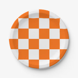 Prato De Papel Xadrez Laranja e Branco