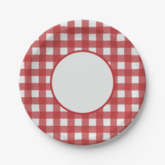 Prato De Papel Xadrez moderno clássico vermelho e cinza claro