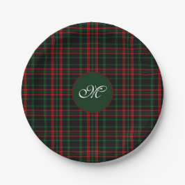 Prato De Papel Xadrez Natalino Vermelho, Verde e Preto Monograma
