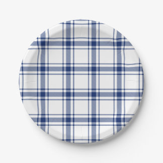 Prato De Papel Xadrez Náutico Azul e Branco