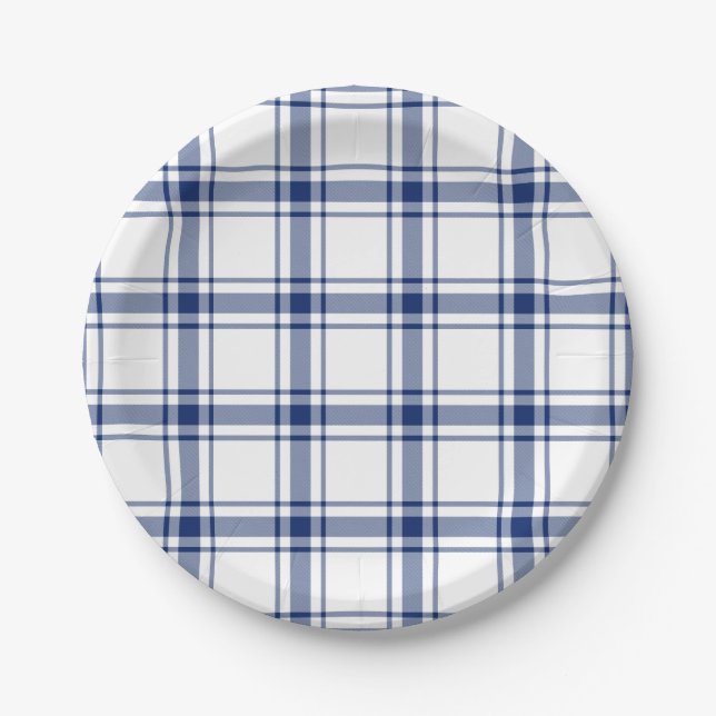 Prato De Papel Xadrez Náutico Azul e Branco (Frente)