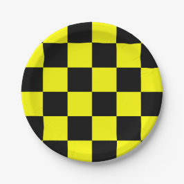 Prato De Papel Xadrez Preto e Amarelo