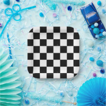 Prato de papel xadrez preto e branco