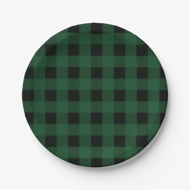 Prato De Papel Xadrez Preto Verde de Búfalo (Frente)