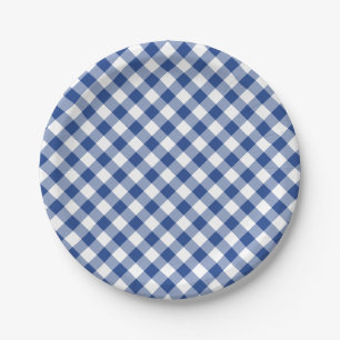 Prato De Papel Xadrez Retro Azul Verdadeiro
