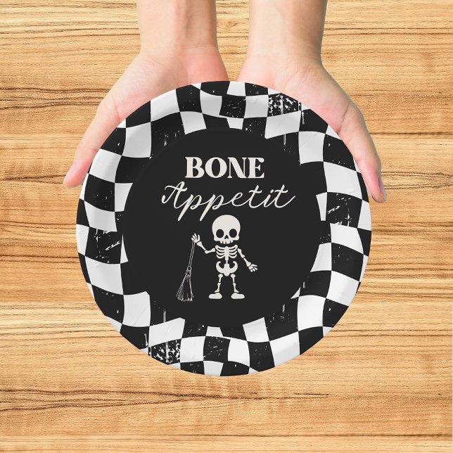 Prato De Papel Xadrez Retro Mau Até Os Ossos Halloween (Criador carregado)