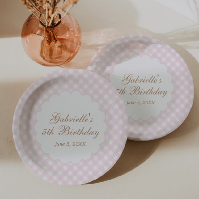 Prato De Papel Xadrez Rosa Delicado Gingham (Criador carregado)