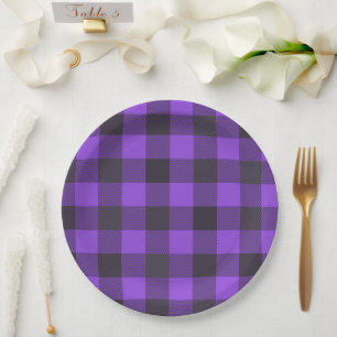 Prato De Papel Xadrez Roxo E Preta