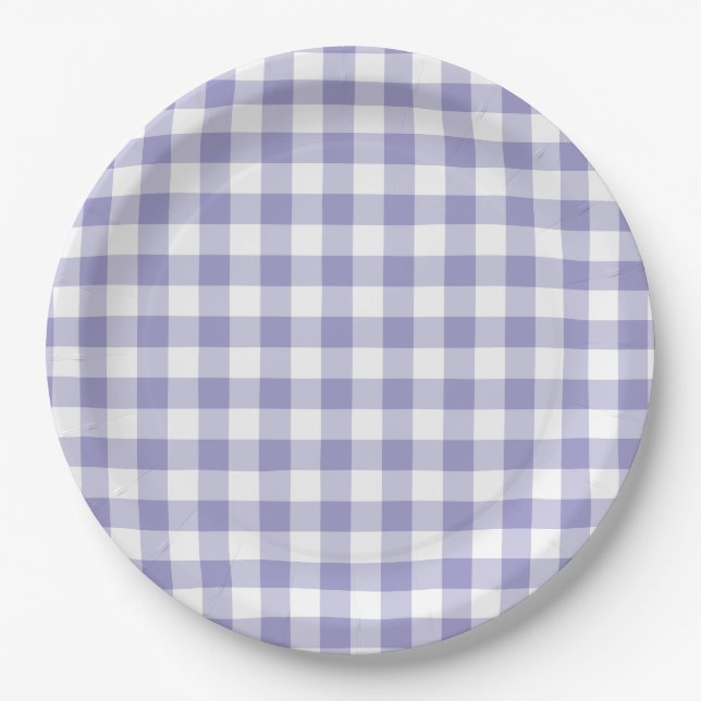 Prato De Papel Xadrez Roxo Pálido em Gingham (Frente)