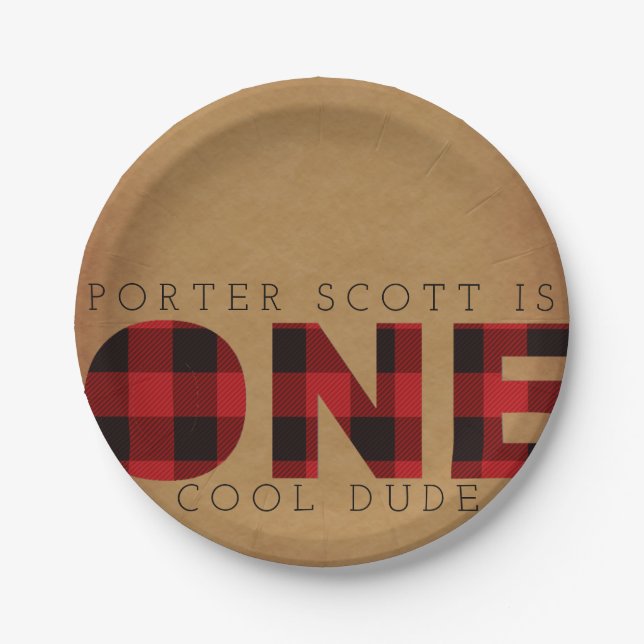 Prato De Papel Xadrez russa - Primeira Festa de aniversário perso (Frente)