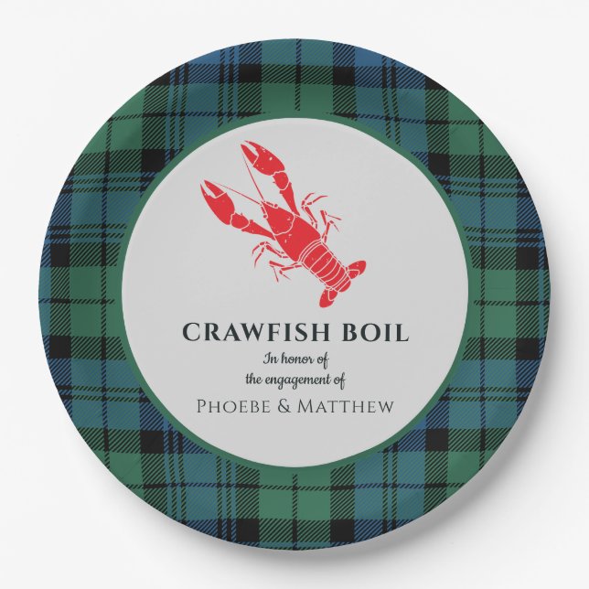 Prato De Papel Xadrez Tartan Crawfish Festa de noivado (Frente)
