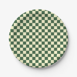 Prato De Papel Xadrez Verde Caçador e Creme