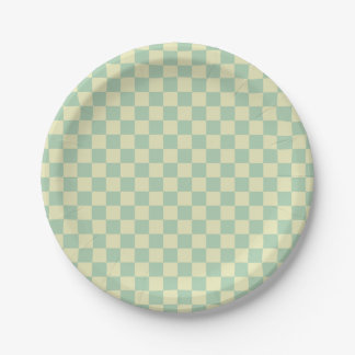 Prato De Papel Xadrez Verde Menta Pastel e Amarelo Pálido