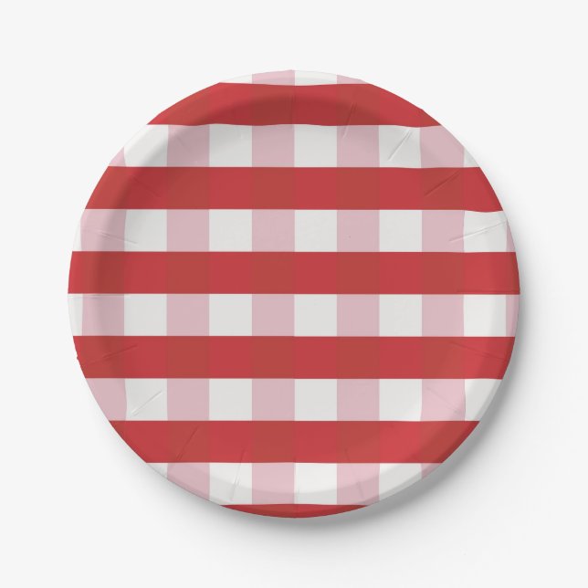 Prato De Papel Xadrez vermelho e rosa, efeito gingham (Frente)