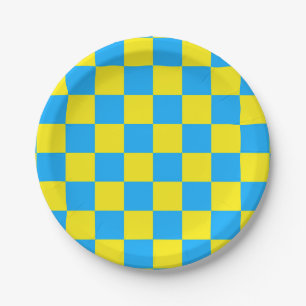 Prato De Papel Xadrez Xadrezado Amarelo Azul